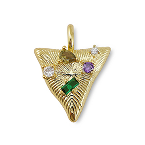 Brass TQ metaal bedels zirkonia triangle Gold-multicolor