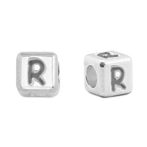 Metaal letterkralen DQ R Antiek zilver (nikkelvrij)