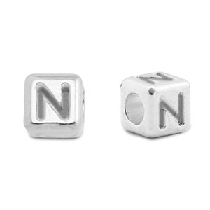 Metaal letterkralen DQ N Antiek zilver (nikkelvrij)