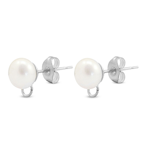 Benodigdheden van Stainless steel Roestvrij staal (RVS) oorbellen / oorsteker imitation pearl with loop 8mm Silver