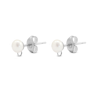 Benodigdheden van Stainless steel Roestvrij staal (RVS) oorbellen / oorsteker imitation pearl with loop Silver