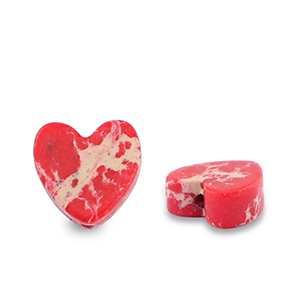 Kralen natuursteen heart Red-white-brown