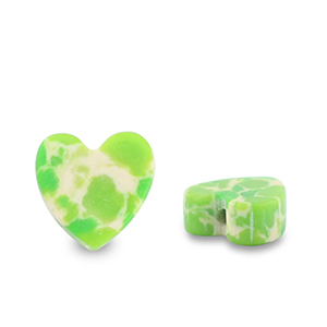 Kralen natuursteen heart Green-white-brown