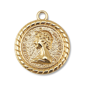 Metaal bedels round with Queen Elisabeth Gold