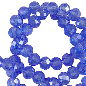 Facet kralen top quality disc 6x4mm Royal blue transparent