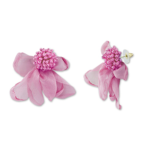 Musthave oorbellen/oorstekers chiffon bloem Mauve pink-gold