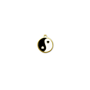 Bedels van Stainless steel Roestvrij staal (RVS) round Yin & Yang Gold-black-white