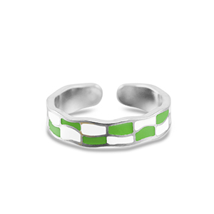 Ringen van Stainless steel Roestvrij staal (RVS) chequered Silver