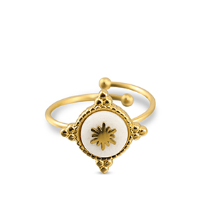 Ringen van Stainless steel Roestvrij staal (RVS) snowflake Gold-white