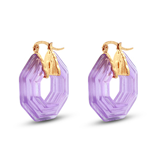 Musthave resin oorbellen hexagon Gold-transparent purple