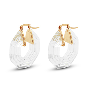 Musthave resin oorbellen hexagon Gold-transparent