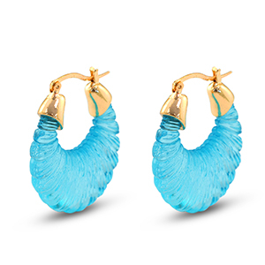 Musthave resin oorbellen oval Gold-transparent turquoise blue