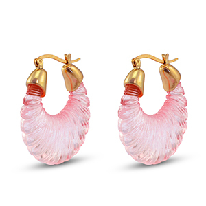 Musthave resin oorbellen oval Gold-transparent pink