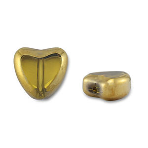 Glas kralen heart Yellow transparent-gold