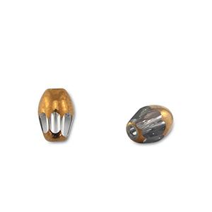 Glas kralen oval Grey transparent-gold