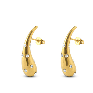 Oorbellen van Stainless steel Roestvrij staal (RVS) oorstekers drop with rhinestones Gold