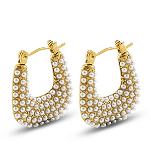 Oorbellen van Stainless steel Roestvrij staal (RVS) oorstekers  with imitation pearls Gold