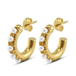 Oorbellen van Stainless steel Roestvrij staal (RVS) oorstekers  with imitation pearls Gold