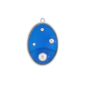 Hangers van Resin oval with pearls Silver-blue-white