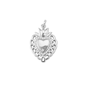 Brass TQ metaal bedels heart with lotus Silver