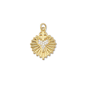 Brass TQ metaal bedels heart with cross Gold