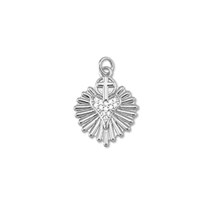 Brass TQ metaal bedels heart with cross Silver