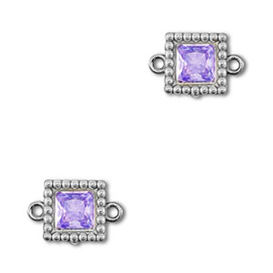 Tussenstukken van Stainless steel Roestvrij staal (RVS) zirkonia square Silver-purple