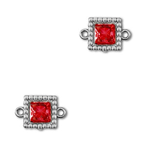 Tussenstukken van Stainless steel Roestvrij staal (RVS) zirkonia square Silver-red