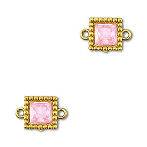 Tussenstukken van Stainless steel Roestvrij staal (RVS) zirkonia square Gold-light pink