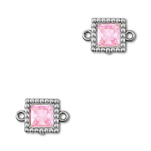 Tussenstukken van Stainless steel Roestvrij staal (RVS) zirkonia square Silver-light pink