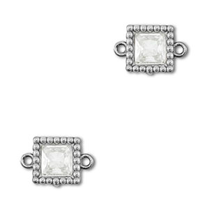 Tussenstukken van Stainless steel Roestvrij staal (RVS) zirkonia square Silver-transparent