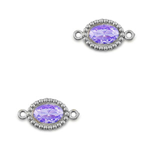 Tussenstukken van Stainless steel Roestvrij staal (RVS) zirkonia oval Silver-purple