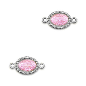 Tussenstukken van Stainless steel Roestvrij staal (RVS) zirkonia oval Silver-light pink