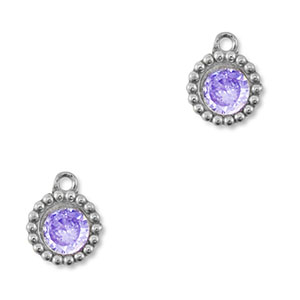 Bedels van Stainless steel Roestvrij staal (RVS) zirkonia round Silver-purple