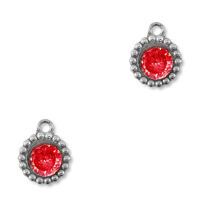 Bedels van Stainless steel Roestvrij staal (RVS) zirkonia round Silver-red