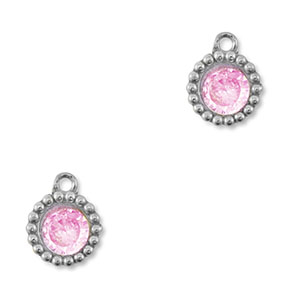 Bedels van Stainless steel Roestvrij staal (RVS) zirkonia round Silver-light pink