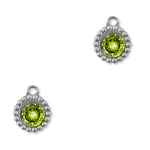 Bedels van Stainless steel Roestvrij staal (RVS) zirkonia round Silver-lime green