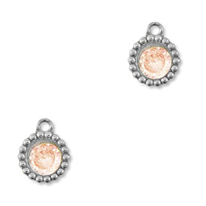 Bedels van Stainless steel Roestvrij staal (RVS) zirkonia round Silver-light orange