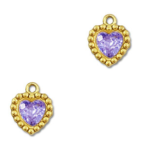 Bedels van Stainless steel Roestvrij staal (RVS) zirkonia heart Gold-purple