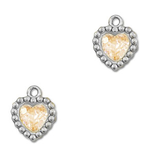 Bedels van Stainless steel Roestvrij staal (RVS) zirkonia heart Silver-light orange