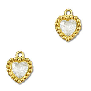 Bedels van Stainless steel Roestvrij staal (RVS) zirkonia heart Gold-transparent