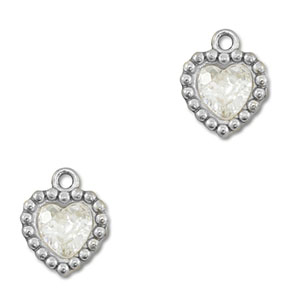 Bedels van Stainless steel Roestvrij staal (RVS) zirkonia heart Silver-transparent