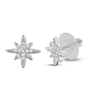 TQ metaal brass oorbellen / oorstekers zirkonia star Silver