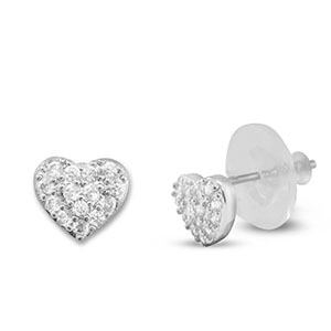 TQ metaal brass oorbellen / oorstekers zirkonia heart Silver