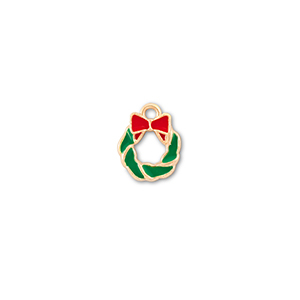 Metaal bedels christmas wreath Goud-groen-rood