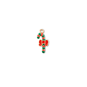 Metaal bedels candy cane Goud-groen-rood