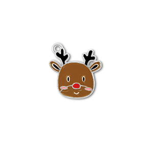 Metaal bedels reindeer Zilver-bruin-rood-zwart