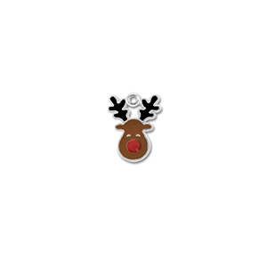 Metaal bedels reindeer Zilver-bruin-rood-zwart