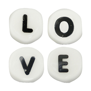 Keramiek letterkralen - LOVE White-black