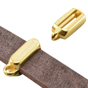 DQ metalen schuiver met oog rechthoek (voor DQ leer plat 10mm) Goud (nikkelvrij)